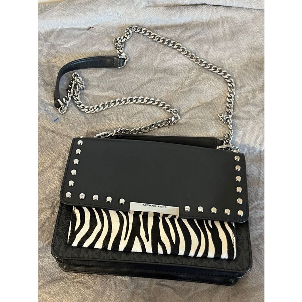 NWOT Michael Kors Jade Black Calf Hair Shoulder Bag Zebra